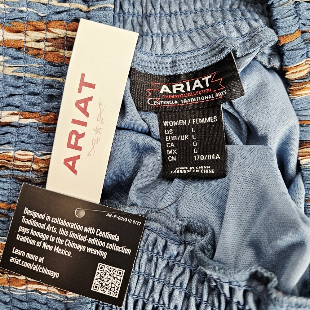 NWT Ariat Chimayo Blue and Brown High Low Smocked Maxi Skirt Size Large - Picture 5 of 5